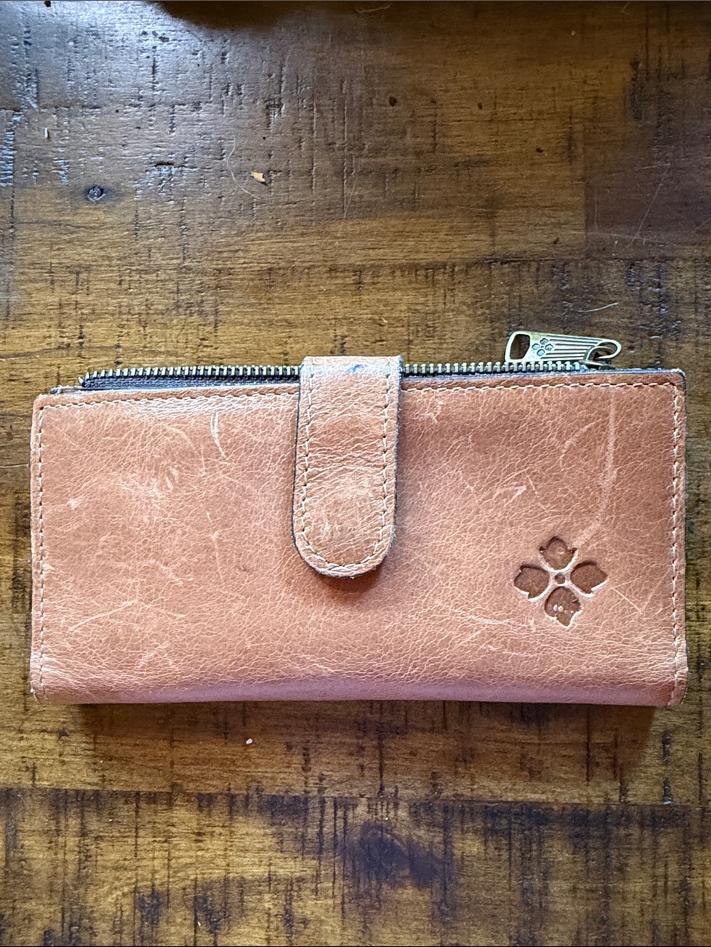 Patricia Nash Distressed Brown Leather Zip and Snap Wallet